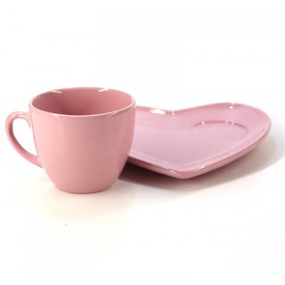 Xicara de café com pires de coração 100ml (rosa) (3)