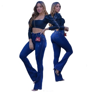 Calça jeans flare feminina com lycra costura empina bumbum (4)
