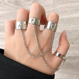Conjunto de anel de corrente punk cool hip hop multicamadas ajustável aberto anel conjunto liga anel masculino feminino presente joias