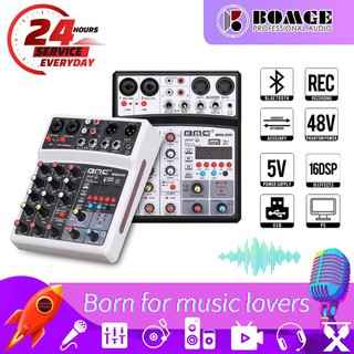 BOMGE 4 canais dj áudio mixer interface console USB Bluetooth, gravação estéreo, alimentação phantom 48V, 16 efeitos DSP