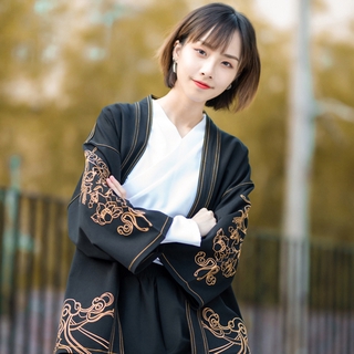 Japanese Style Traditional Clothe Men Women Print Black Streetwear Fashion Kimono Haori Warrior Retro Harajuku Cardigan (2)