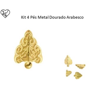 4 Pés Metal Dourado Romano Arabesco Caixa Bandeja Mdf Decoração e Arte