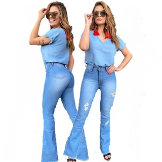 Calça Jeans flare com lycra costura levanta Bumbum feminina jeans premium. (9)