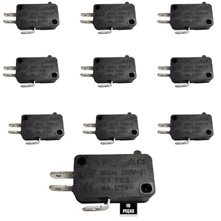 Kit 10 peças Chave Micro Switch Interruptora NA/NF 16A 3 Terminais Original para Forno Microondas