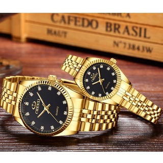 Relógios de casal masculino e feminino / Relógios luminosos à prova d'água para empresas / cor ouro Relógios de quartzo com mostrador verde / presentes para amantes (7)