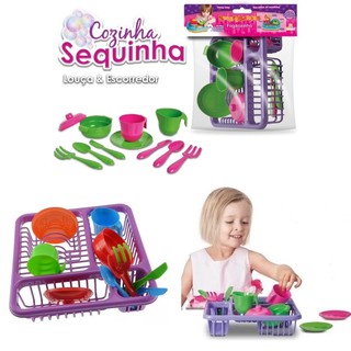 Kit Cozinha Infantil Brinquedo Jogo De Panelinhas + Escorredor Para Menina Brincar (1)