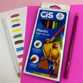 Lápis de cor 12 Cores CIS Corpo de Plástico Cores Vívidas Multicor (1)