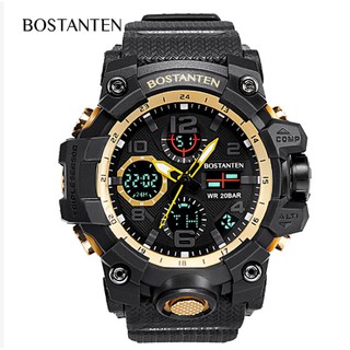 Bostanten Men Sport Watch Analog Digital Large Dial Alarm Watch Dual Display Waterproof Wristwatches