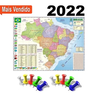 Mapa Brasil 120x90 Cm Atual Politico Rodovia + 10 Alfinetes