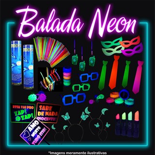 Kit Festa Neon Balada Adereços 92 Itens + Maquiagem Neon