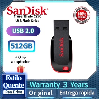 Sandisk 512gb Pen Drive Cruzer Usb 2.0 De Alta Qualidade Mem Ria Flash Usb