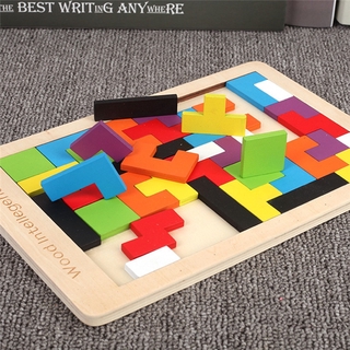 Quebra-Cabeça 3D Colorido Tangram De Madeira Brinquedos Tetris Jogo Infantil Maginação Pré-Escolar Brinquedo Educacional Intelectual Para Crianças (4)