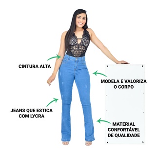 Calça jeans flare feminina cintura alta com lycra elastano Calça Bailarina Flare Preta, Azul Marinho, Branca Enfermagem Efeito Empina Bumbum (4)