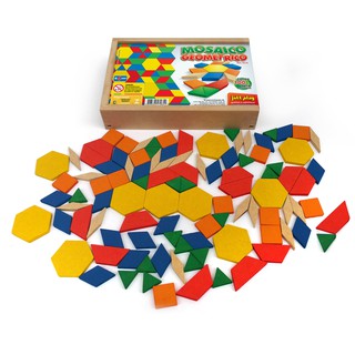 Mosaico Geométrico com 100 Peças em Madeira Coloridas - Brinquedo Educativo Pedagógico (2)