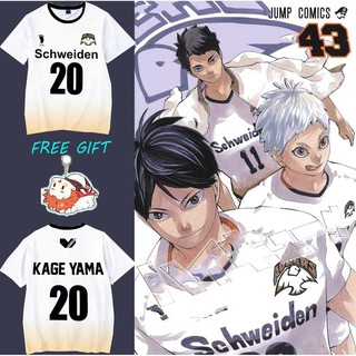 Haikyuu!! Camiseta De Manga Curta Kageyama Schweiden Adlers