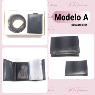 Kit carteira masculino + cinto com caixa de presente couro sintético grande (5)