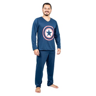 Pijama Adulto Inverno Longo Pai Super Herói Capitão América