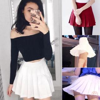 Mulheres Sexy Solid Color High Waist A-line Pleated Mini Skirt