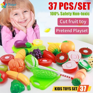🔥Enviado em 24 Horas🔥 37pçs Seguro Cozinha Brinquedos Conjunto De Corte De Plástico Reutilizável Para Frutas / Vegetais / Comida / Pretendos