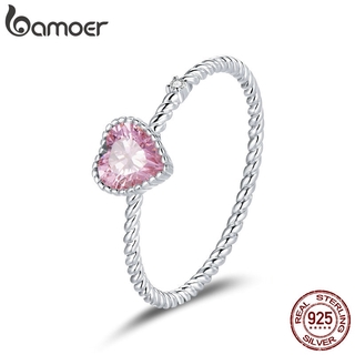 Bamoer Real 925 Sterling Silver Pink Love CZ Anel Para Mulheres Da Moda Bonito 2020 Acessórios Do Casamento BSR157 (1)