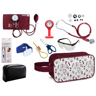 Kit Material de Enfermagem Aparelho de Pressão com Estetoscópio Rappaport Duplo Premium Completo + Relógio + Necessaire (1)
