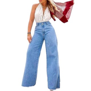Calça jeans wide lag pantalona moda feminina barra desfiada (1)