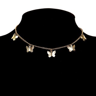 Choker / Gargantilha colar feminino pingente de borboleta dourado e prata
