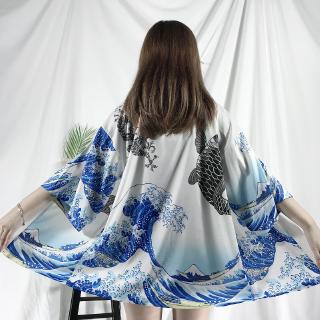 Japonês Ukiyoe Tendência Meia Manga Kimono Cardigan V22