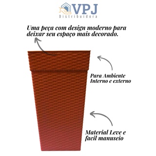Vaso Plástico Médio Quadrado Rattan Decorativo Para Flores e Plantas Palmeiras 17 Litros para Sala Varanda Recepção Comercio (2)