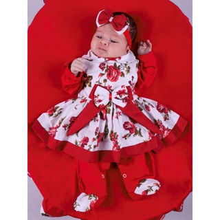 Saida de Maternidade Para Bebe Menina 04 peças Vermelha Floral Laura Roupas Para Bebê