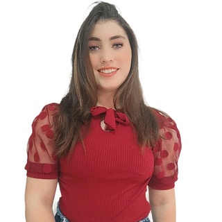 blusa manga curta tule bufante feminina gola laço moda evangelica (4)