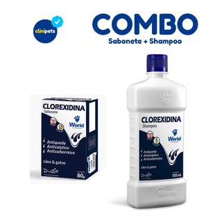 Combo Kit Shampoo + Sabonete Clorexidina Dermatite Coceira Seborreia para Cães e Gatos World Dugs