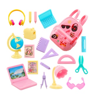 Kawaii Miniatura Casa De Bonecas Acessórios De Estudo Para 18 Itens Mini Laptop Governante Globo Lápis Lâmpada De Mesa Para Barbie Crianças Brinquedos