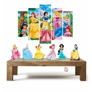 Princesa da Disney kit com 1 quadros mosaico + 6 totens de mesa em mdf decoração para festa (1)