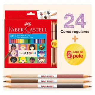 Lápis De Cor 24+6 Cores Caras e Cores Faber Castell Com 6 Tons de Pele 24 Cores Vivas