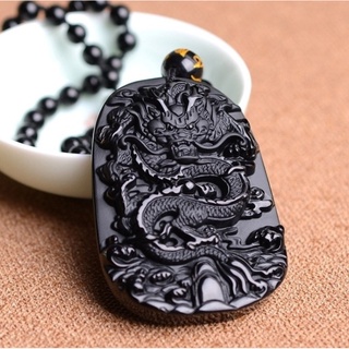 Moda Pingente De Obsidiana Natural Com Talão Colar Preto Um Esculpida Dragão Jade Bela Carving Chinês Da Mascote Amuleto Da Sorte Para Os Homens