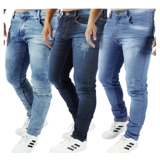 Kit 3 Calça Jeans Masculina Slim Elastano Multimarcas