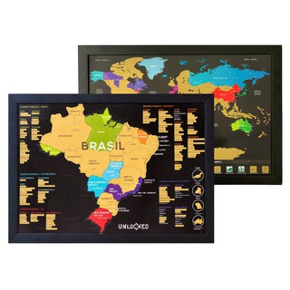 Kit 2x Mapa de Raspar | 1x Mapa do Brasil + 1x Mapa Mundi | Unlocked | Mapa de Viagens | Raspadinha | Scratch off Map