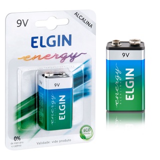 01 Pilhas Bateria Retangular 9v Elgin - 01 Cartela