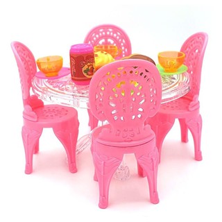 Mesa Infantil C/ Cadeiras Rosas + Xicaras + Pires + Bolo Pão (1)