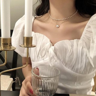 oneday Fashion punk style love clavicle chain pearl necklace (2)