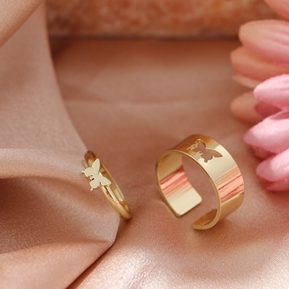 2 Pçs/Set Moda Anéis De Borboleta De Ouro Para As Mulheres Homens Amante Casal Amizade Abertos Casamento Noivado Jóias (4)