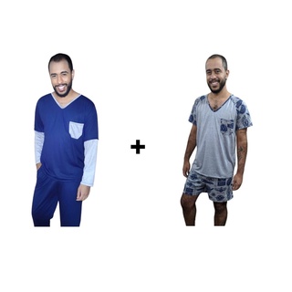 Kit 2 Pijamas Masculino Adulto Pijama Inverno + Pijama Verão (1)