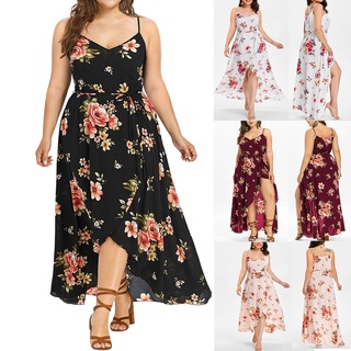 [BGK] Plus Size Women Casual Sleeveless Boho Flower Print Long Dress (1)