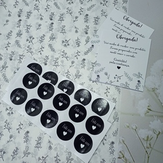 Kit Embalagem Floral Black - 50 Papel Seda + 50 Lacre + 50 Carta de Agradecimento