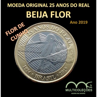 Moeda Comemorativa Beija Flor. Original. Bimetálica. Cunhada pela Casa da Moeda do Brasil. Novíssima. FC.