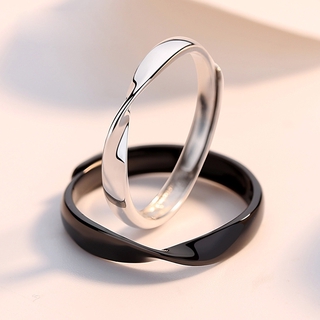 1PC Mobius Anéis Amante Casal Presente Black White Estilo Simples Ajustável Anéis De Noivado Casamento (3)
