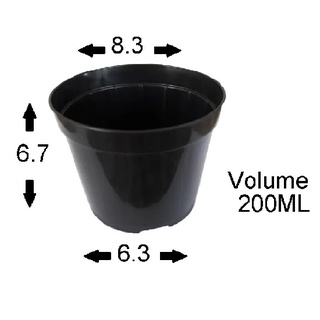 50 Vasos Plásticos Pote 9 Preto de 200 ML Para Mini Cactos e Suculentas.