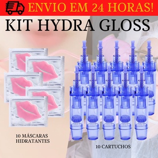 Kit Hydra Gloss 10 máscaras labiais + 10 cartuchos para dermapen a escolha