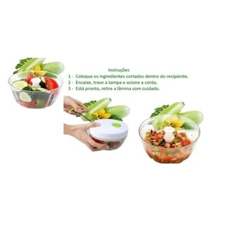 Mini Processador Triturador de Alimentos Manual 3 Lâminas de Inox para Alho Legumes Verduras Carnes 400Ml (3)